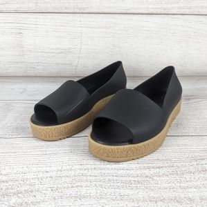 Melissa Puzzle Peep Toe Platform Flats Blk/Tan